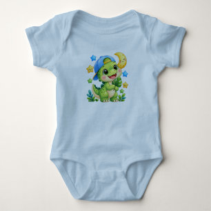 Body Para Bebê Bodysuit Azul Brilhante de Bebê Dinossauro Fofo