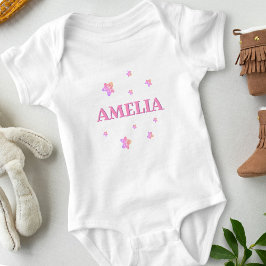 Body Para Bebê Bodysuit Bebê Menina Estrelas Rosa com Nome