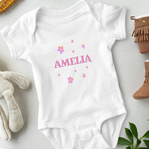 Body Para Bebê Bodysuit Bebê Menina Estrelas Rosa com Nome