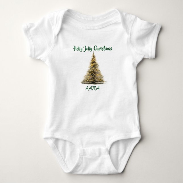 Body Para Bebê Bodysuit de árvore de Natal para bebê – Texto e no (Frente)