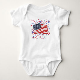 Body Para Bebê Bodysuit de Bebê com Bandeira Americana e Fogos de