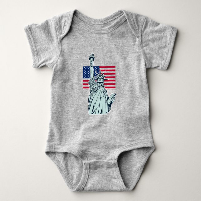 Body Para Bebê Bodysuit de Bebê com Bandeira Americana e Lady Lib (Frente)