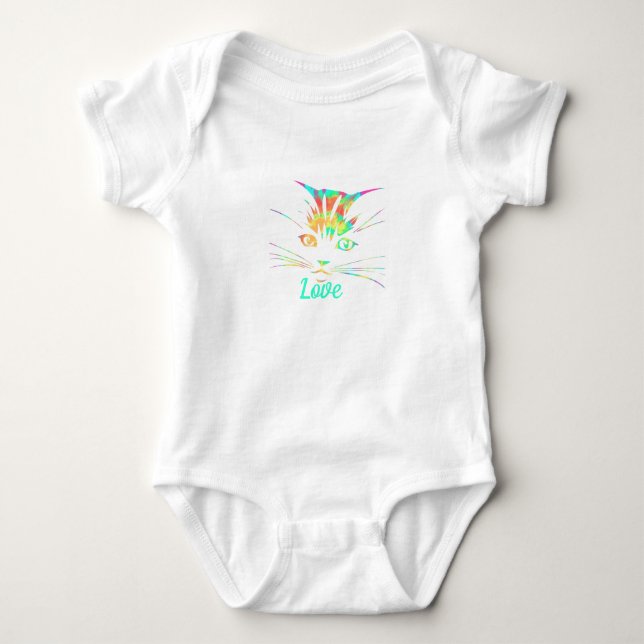 Body Para Bebê Bodysuit de bebê com rosto de gato tie dye (Frente)