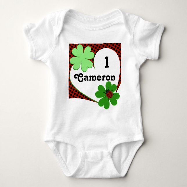 Body Para Bebê Bodysuit de Bebê de 1º Aniversário com Joaninha e  (Frente)