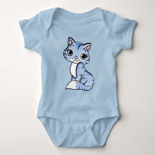 Body Para Bebê Bodysuit de bebê gatinho azul Cuddles (Frente)