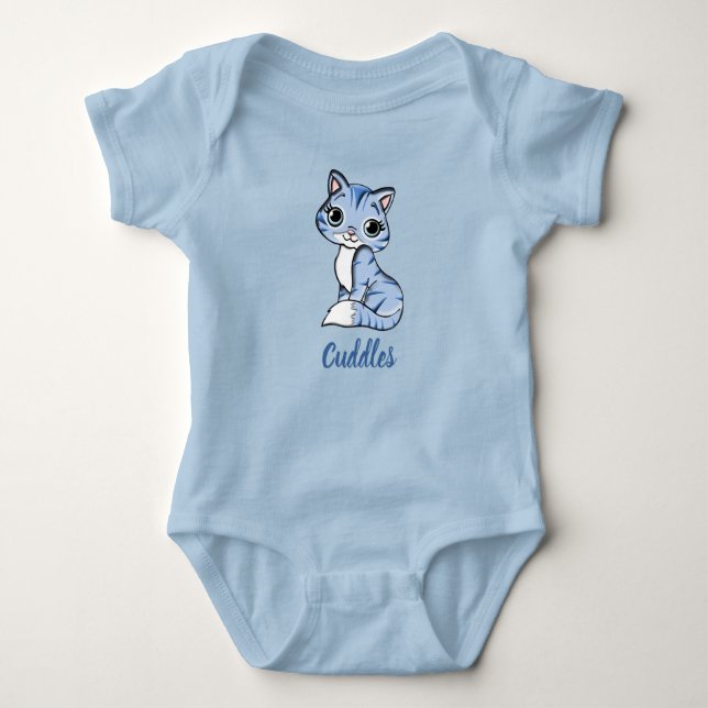 Body Para Bebê Bodysuit de bebê gatinho azul Cuddles (Frente)