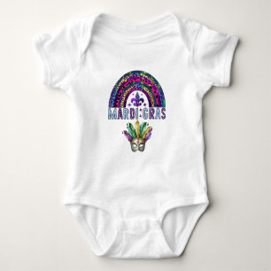 Body Para Bebê Bodysuit de Bebê Mardi Gras Arco-íris e Máscara