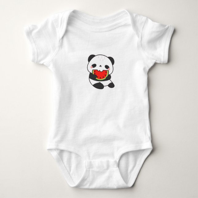 Body Para Bebê Bodysuit de Bebê Panda Fofo Comendo Melancia (Frente)