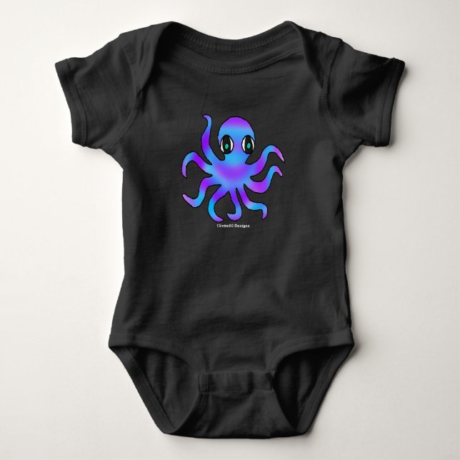 Body Para Bebê Bodysuit de Bebê - Polvo Azul Violeta (vívido) (Frente)