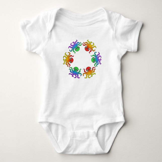 Body Para Bebê Bodysuit de Bebê - Polvo Gradiente (branco) (Frente)
