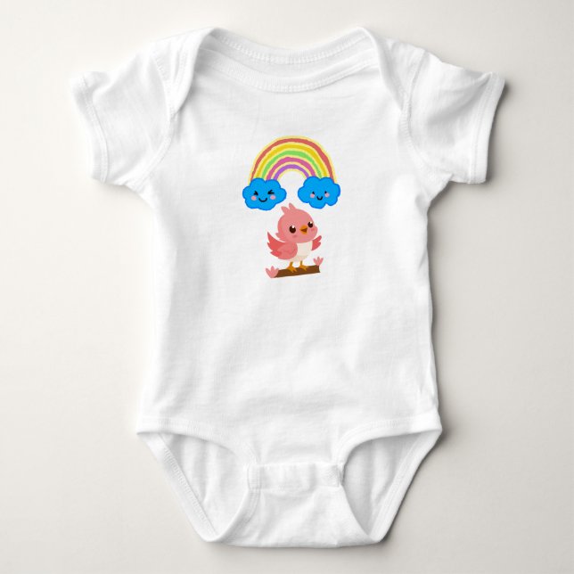 Body Para Bebê Bodysuit de Jersey Bebê de Pássaro Rosa Fofo e Arc (Frente)