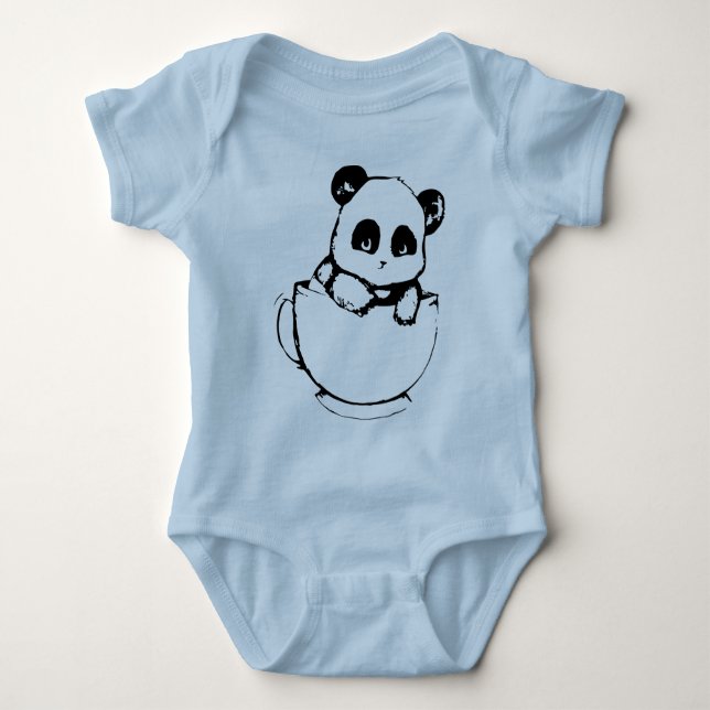 Body Para Bebê Bodysuit de Jersey Infantil com Ilustração de Pand (Frente)