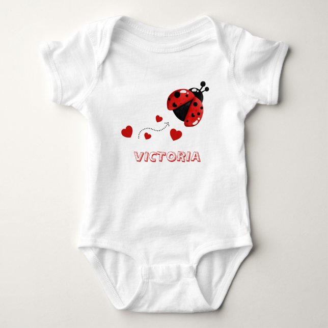 Body Para Bebê Bodysuit de Joaninha Vermelha e Preta Fofa (Frente)