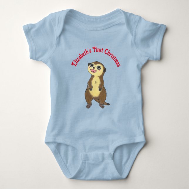 Body Para Bebê Bodysuit de Natal do meu primeiro Meerkat Fofo (Frente)