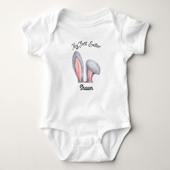 Body Para Bebê Bodysuit de Páscoa do Menino com Orelhas de Coelho (Frente)