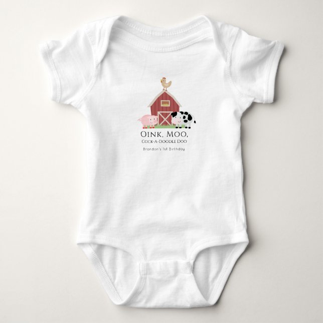 Body Para Bebê Bodysuit para Bebê de 1º Aniversário Animais da Fa (Frente)