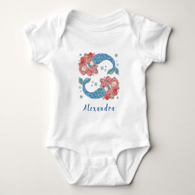 Body Para Bebê Bodysuit Personalizado de Sereia (Frente)