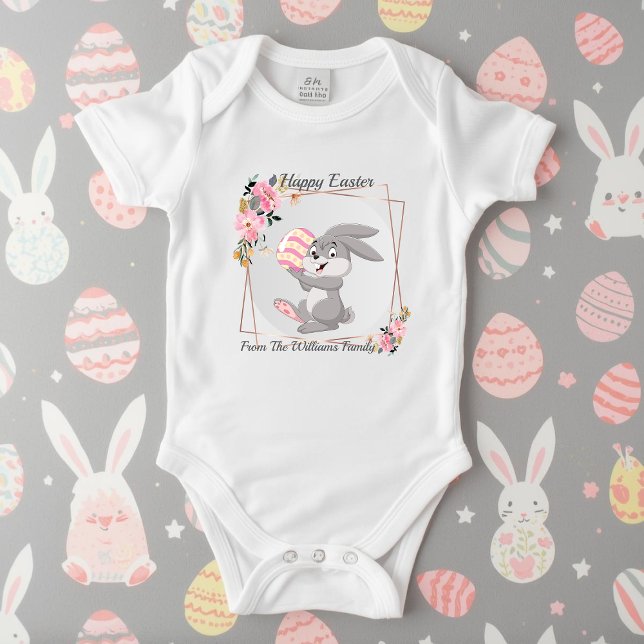 Body Para Bebê Bodysuit Personalizado do Coelho da Páscoa Cinza p (Criador carregado)
