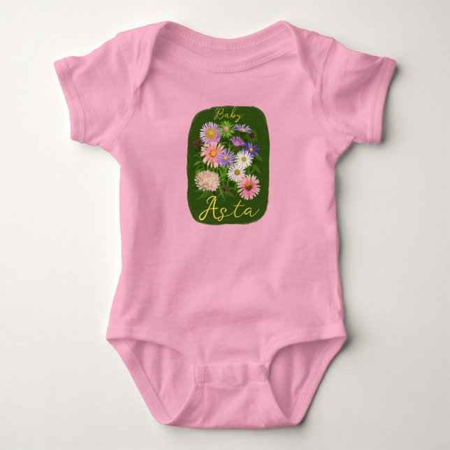 Body Para Bebê Bodysuit rosa fofo de flores bebê peça única aster (Frente)