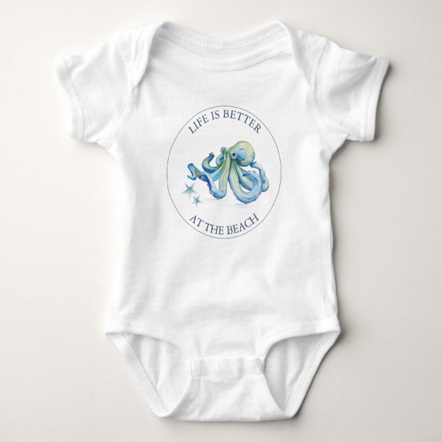 Body Para Bebê Bodysuits de Bebê Menino de Polvo Azul Fofo (Frente)