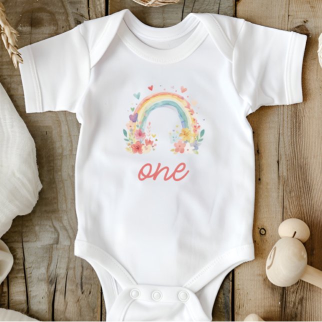 Body Para Bebê Boho Arco-íris Floral Pastel "Um" Primeiro Anivers (boho one shirt, pastel first birthday, floral rainbow outfit, baby girl birthday, cake smash outfit)