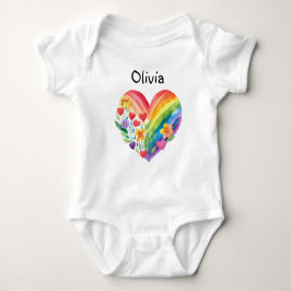 Body Para Bebê Boho Coração Arco-Íris Personalizado