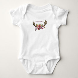 Body Para Bebê Boho Pink Floral Watercolor Antlers Monogramas