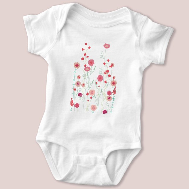 Body Para Bebê Boho Plymouth Wild Flowers Moderna Pintura (Modern wildflower art baby bodysuit)
