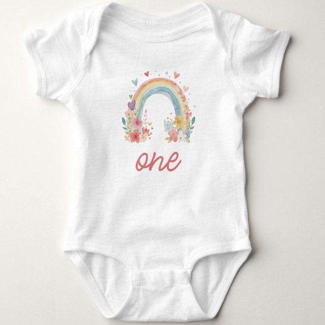 Body Para Bebê Boho Rainbow Floral Pastel "One" Primeiro Aniversá (boho one shirt, pastel first birthday, floral rainbow outfit, baby girl birthday, cake smash outfit)