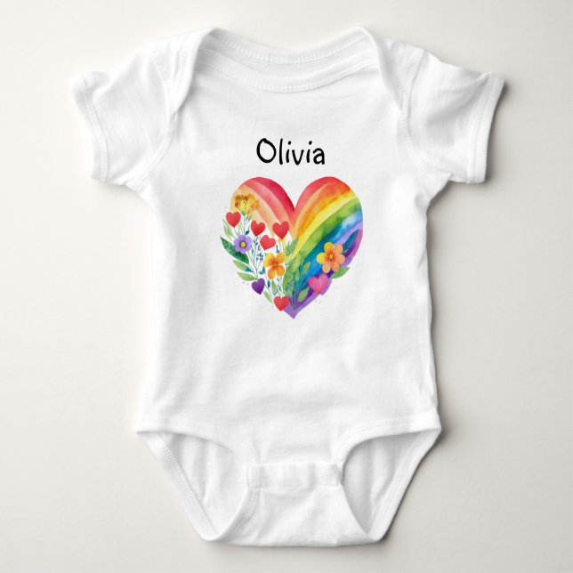 Body Para Bebê Boho Rainbow Heart Personalizado (Frente)