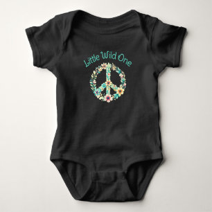 Body Para Bebê Boho Símbolo da Paz Floral Aquarela Wild One