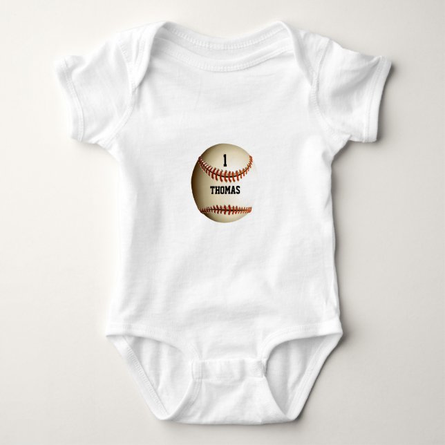Body Para Bebê Bola de beisebol com nome personalizado (Frente)