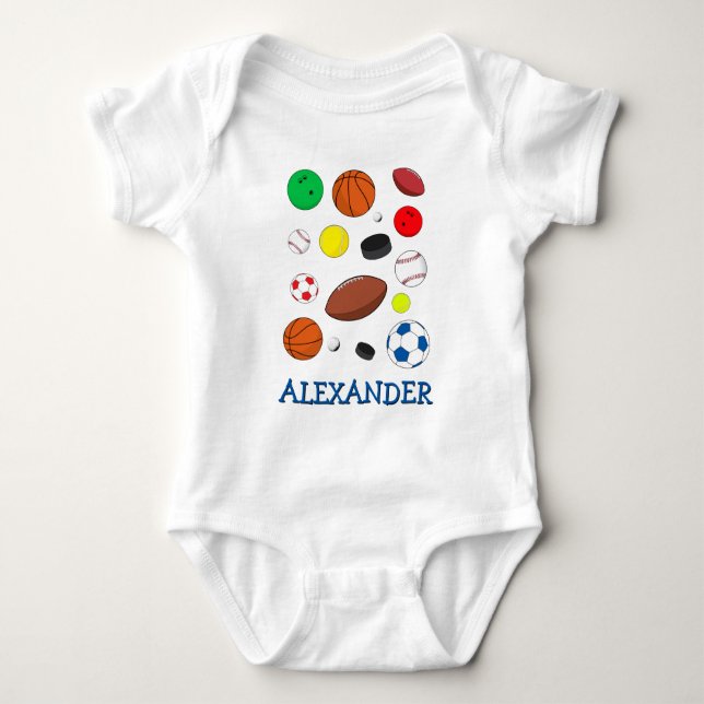 Body Para Bebê Bolas de Esporte Coloridas Personalizadas (Frente)