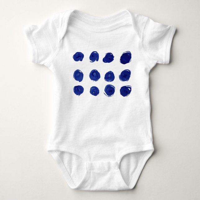 Body Para Bebê Bolinhas, cor d'água azul indigo. (Frente)