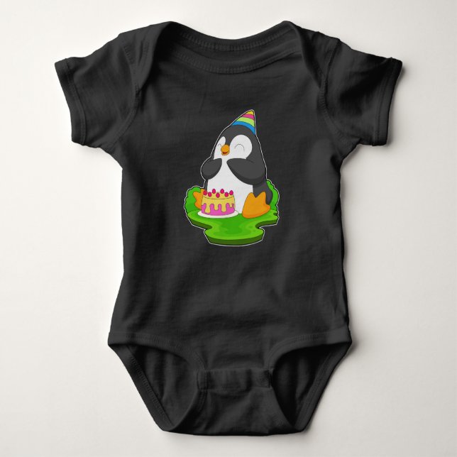 Body Para Bebê Bolo de aniversário de pinguim (Frente)