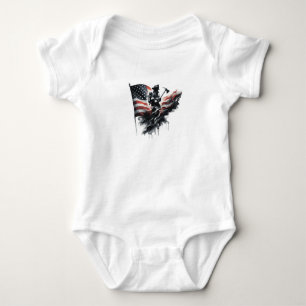 Body Para Bebê Bombeiro americano. Bandeira dos Estados Unidos.