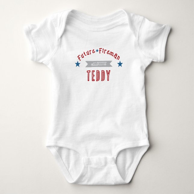 Body Para Bebê Bombeiro Futuro macacão vermelho e azul para bebé (Frente)