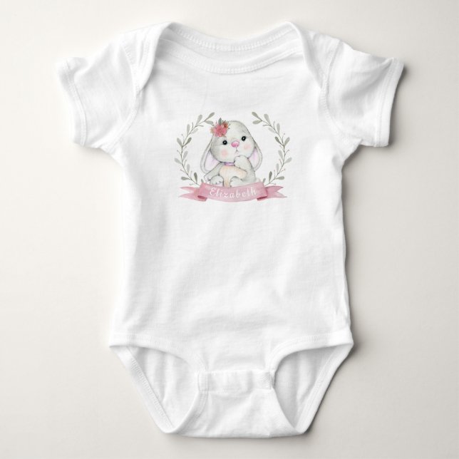Body Para Bebê Bonita Cana-de-Água Personalizada Belo Bebê Coelho (Frente)