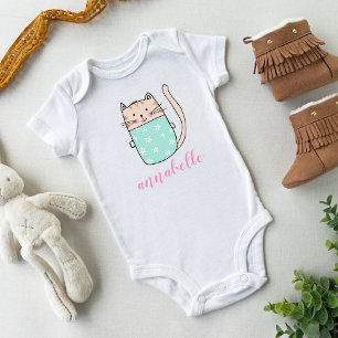 Body Para Bebê Bonita Ilustração De Gato Nome Da Menina