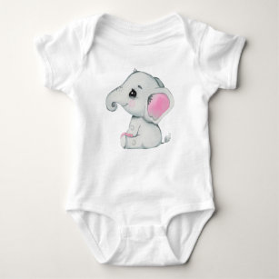 Body Para Bebê Bonita menina elefante com roupa rosada