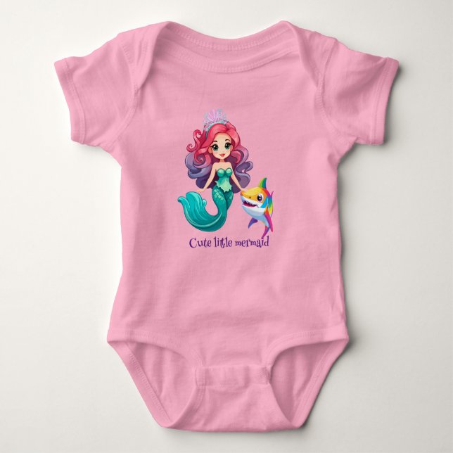 Body Para Bebê Bonita princesa de sereia de tubarão arco-íris cri (Frente)