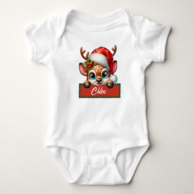 Body Para Bebê Bonita Reindet de Natal Bebê Roupa (Frente)