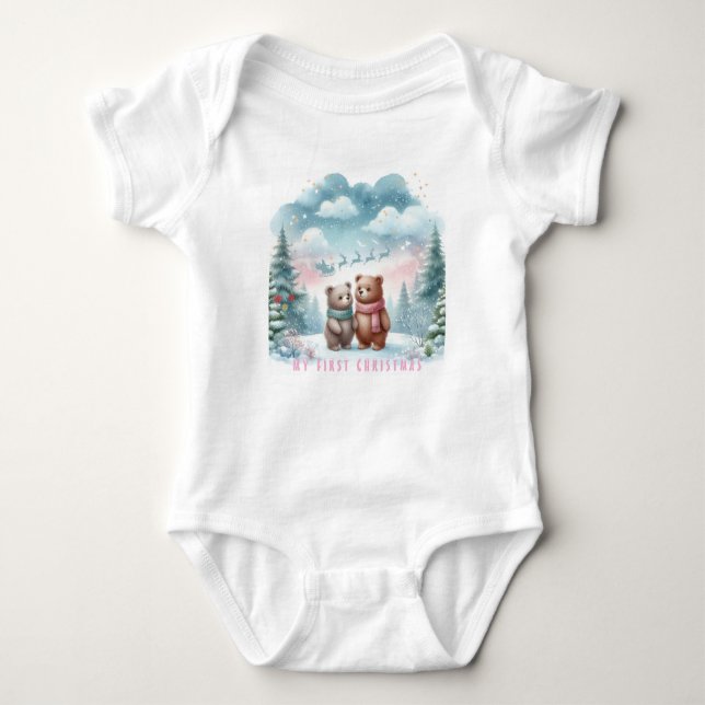 Body Para Bebê Bonito Meu Primeiro Natal e Ursos (Frente)