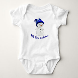 Body Para Bebê Bonito Neve Com Bebê De Chapéu Azul
