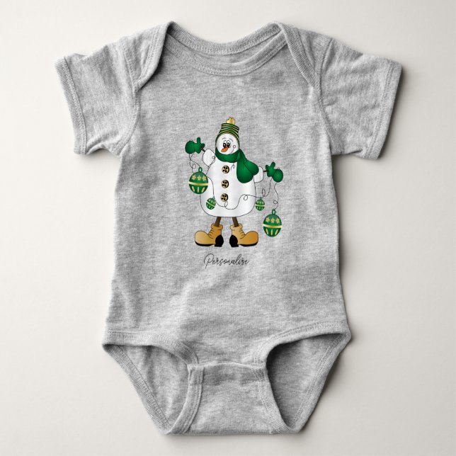 Body Para Bebê Bonito Neve Verde de Natal (Frente)