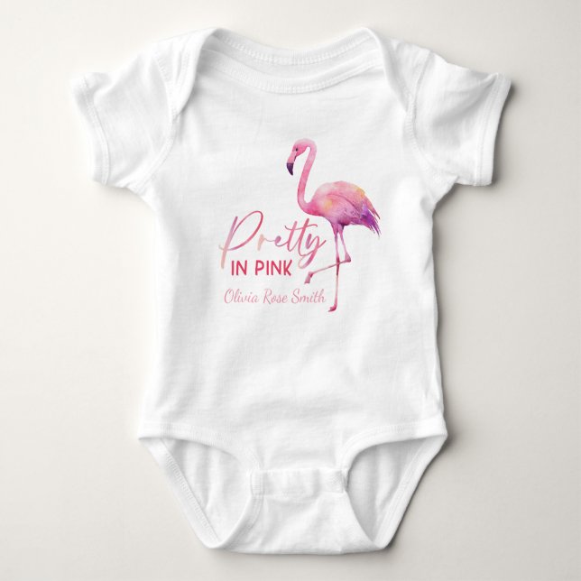 Body Para Bebê Bonito no terno de Chá de fraldas Flamingo Rosa (Frente)