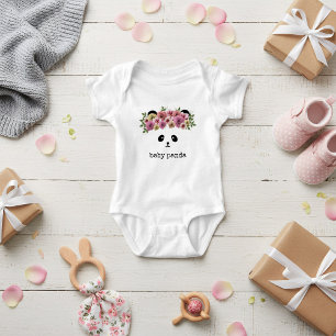 Body Para Bebê Bonito Urso de Panda Rosto Carinha Floral Bebê Rou