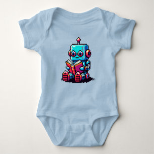 Body Para Bebê Bookworm Robot - Design de leitura Sci-Fi Pixel Ar