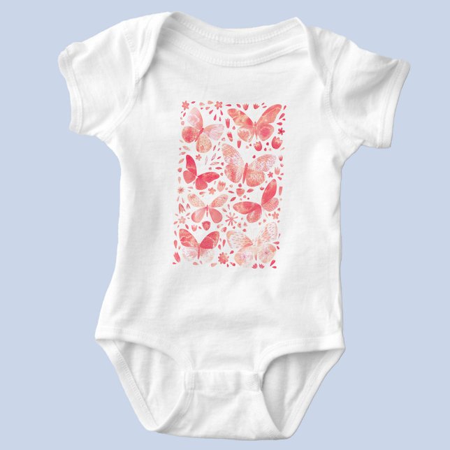 Body Para Bebê Borboleta Aquarela Rosa (Peach pink watercolor butterfly t-shirt)