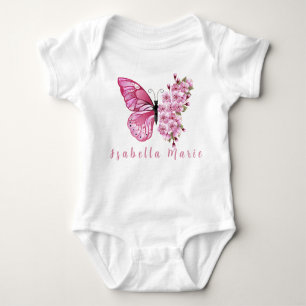 Body Para Bebê Borboleta rosa Nome Personalizado Cute Morden